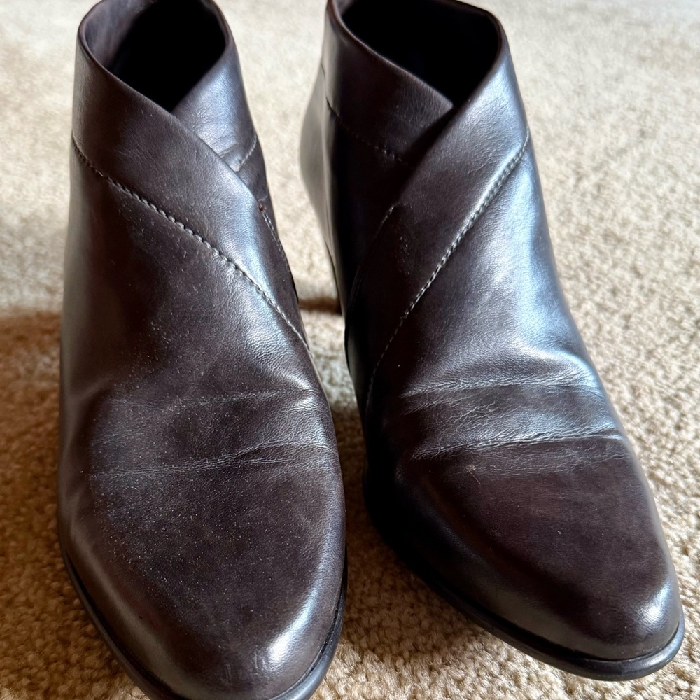 Dark Pewter Leather Ankle Boots